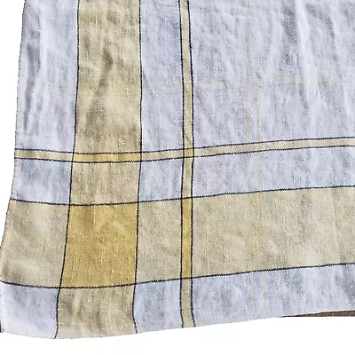 Vintage Tablecloth 53 × 52 Square Woven Cotton Yellow White Black Pinstripe • $29.95