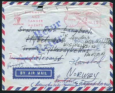 USA Cover Norway 1966 Steamship & Tanker Agents Machine Cancel Forwarded Return • $4.99