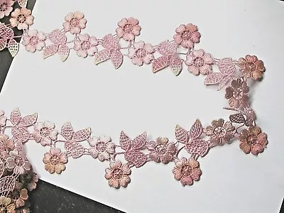 Venise Lace 2 3/16  (56mm) Flower Rose - Rose Peach Variegated Shades 3 Yards • $9.95