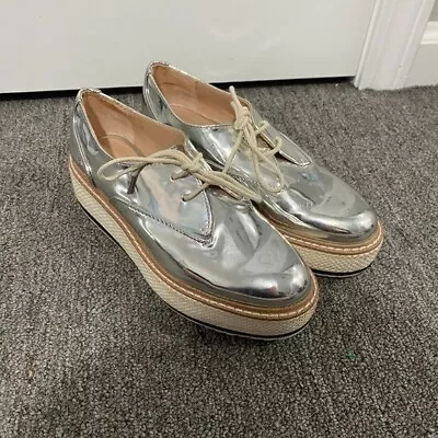 Zara Woman Platform Sneaker Silver Metallic Lace Up Size 35/5 • $16