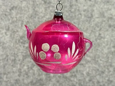 Vintage West Germany Mercury Glass Berry Teapot Hand Painted Christmas Ornament • $40