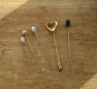 5 Random Hat Pins Hatpin Vanity Jewelry Black White Gold Heart Craft Prop • £14.59