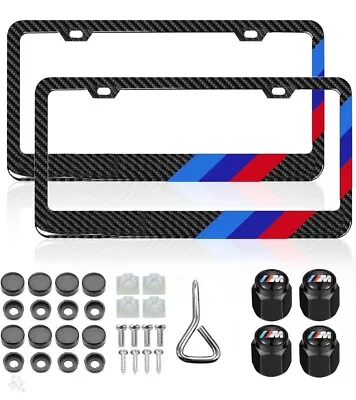 2x Black Carbon Fiber Premium Alloy License Plate Frame For BMW-M Valve Caps Set • $31.45