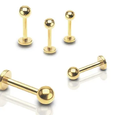 (2 Pieces) 16g (1.2mm) Gold Straight Flat Back Barbell Plated (3mm Ball)(TL/4) • $4.99