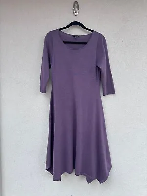 Eileen Fisher Womens Size XS Merino Wool Half Sleeve Knit Dress Purple Midi • $39.88