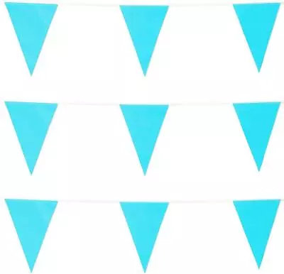 Plastic Baby Blue Bunting 10M 20 Flags Pennants Gender Reveal Baby Shower Party  • £4.49