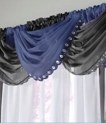 £6.95 • Buy Maple Textiles Sparkling Jewell Gems Trim Navy Voile Net Curtain Swag  £6.95