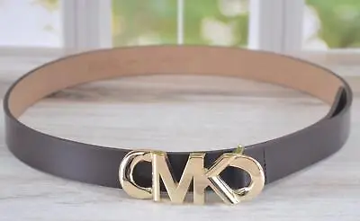 NEW Michael Kors Women's Leather Golden MK Buckle Adjustable Belt Size M BROWN • $38.25