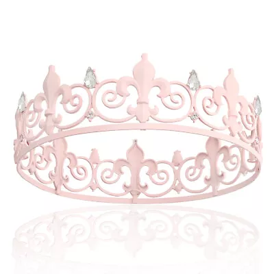 Royal Full King Crown Metal Crowns And Tiaras For Cosplay Birthday Pink White • $18.99