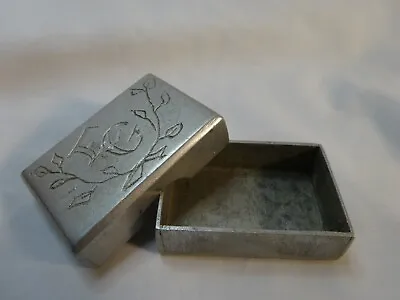 Vintage 40s WWII Soap / Ring BOX Aluminum Metal Engraved E.G.  2 1/3 X1 1/2  • $19.99