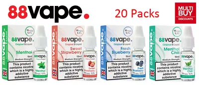 88 Vape E-Liquid 20 X 10ml (200ml) All Flavours 11mg 16mg 88Vape 20 Pack • £17.70