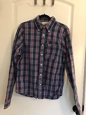 Mens Hollister Blue Red Plaid Long Sleeve Button Down Shirt Size M/L 100% Cotton • $14.99