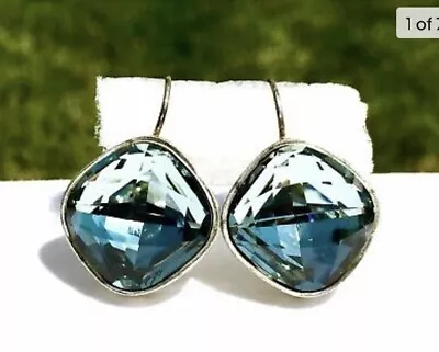 Brighton Venus Rising Aqua Blue Hue Swarovski Crystl Silvr Wire Earrings Vg+✨vtg • $79