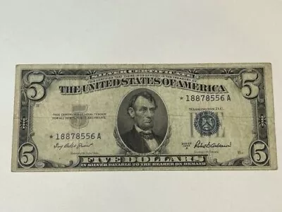 1953-A $5 Dollar Bill Silver Certificate STAR Note FREE Shipping!!! • $7.50