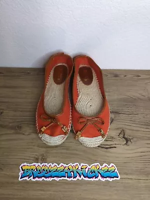 Michael Kors Women's Orange Meg Canvas Espadrilles Bow Ballet Flats Shoes 8M • $30