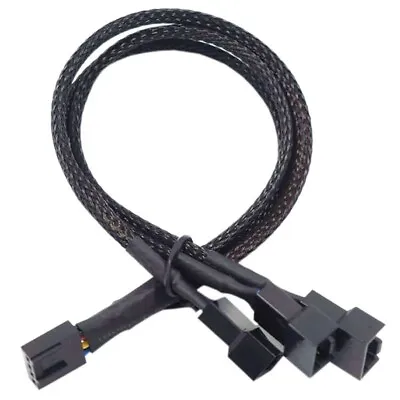 4 Pin 12V PWM Fan Y Splitter 1-to-3 Black Sleeved Extension Cable Lead 26.5cm • £3.29