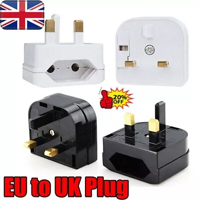 EU European Euro Europe 2-Pin To 3-Pin - UK Travel Plug Socket Converter Adapter • £5.10