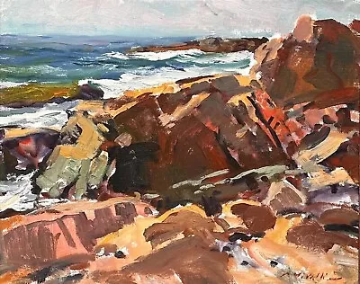 Artist Charles Movalli  Rocky Shore  Water Rocks Landscape Of Gloucester MA • $3850