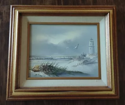 Vintage R. Taylor Lighthouse Oil Painting 1970's 10 X8  • $65