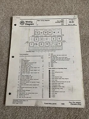 1990 VW FOX Wagon Main Wiring Diagram Service Repair Shop Manual (CANADA ONLY) • $14.99