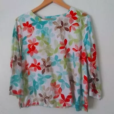 Hot Cotton Womens 100% Linen Top Medium 3/4 Sleeve Tropical Floral Print • $25
