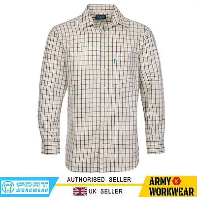 Fort Check Shirt 100% Cotton Breathable Classic Fit Casual Formal Country Shirt • £20.95