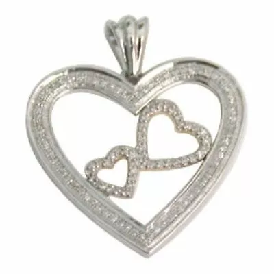 0.25Ct Round Simulated 10K White Gold Plated Sterlg Silver Double Heart Pendant • $178.44