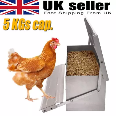 Automatic Chicken Treadle Feeder Poultry Food Bowl Hen Duck Quail Feed 5kg Metal • £23.50