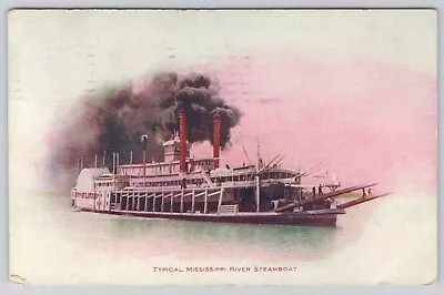 Postcard River Steamboat Travelling On The Mississippi Vintage Posted 1908 • $4.50