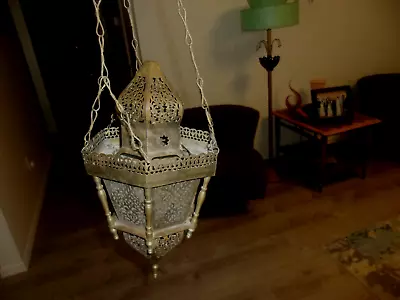 Antique Turkish Moroccan Moorish Islamic Hanging Pendant Brass Lantern Lamp? • $90