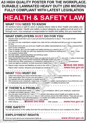 £12.15 • Buy Health And & Safety Work Place Law A3 Laminated Poster For Business Premises