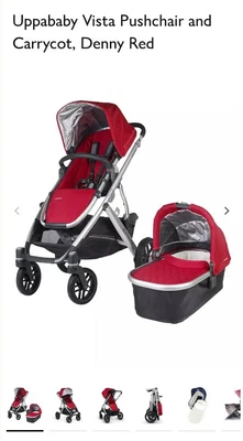 £499 • Buy Uppababy Vista Pram / Pushchair / Travel System - Heavy Duty, Denny Red