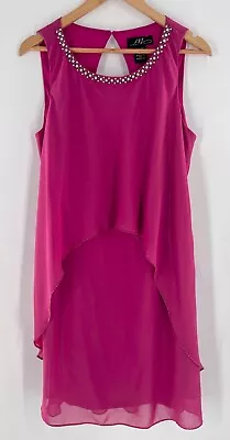 Midnight Velvet Shift Dress Women's 12 Pearl Beaded Fuchsia Sleeveless Layered • $18.90