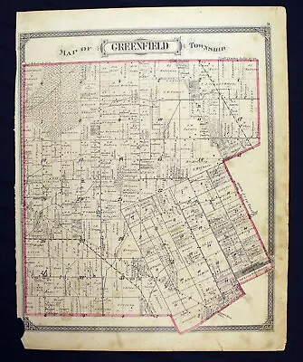 1876 Plat Map Greenfield Township Wayne County Detroit Michigan Original Color • $49.50