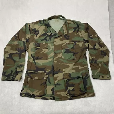 Vintage US Army Military Camo Cargo Jacket Shirt Sz Large Long Woodland Combat • $24.95