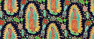 RARE TERRIE MANGAT Our Lady Of Guadalupe Mexico Cotton Quilt Fabric 18x44  PC3 • $49.97