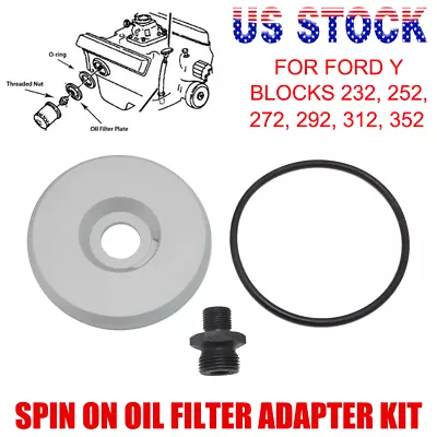 New Spin On Oil Filter Adapter Kit For Y Block Fords 232 252 272 292 312 352 Usa • $51.99