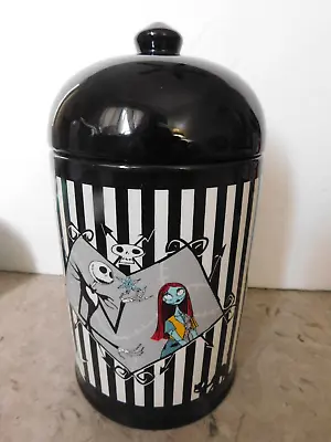 Nightmare Before Christmas Jack & Sally Lidded Canister Tall Cookie Striped Jar • $25