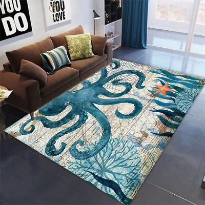 Ocean Big Octopus Carpet Decorative Bedroom Large Rug Anti-Slip Rug Bathroom Mat • £39.94