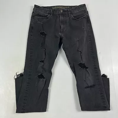 American Eagle Jeans Mens 30 X 30 Black Extreme Flex Skinny Leg Distressed Denim • $8.98