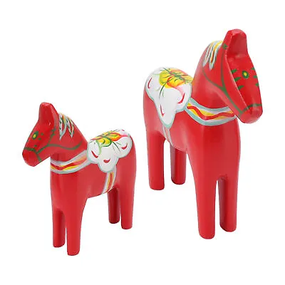 Wooden Swedish Dala Horse Wooden Dalecarlian Horse Statue Figurine Decor • £26.30