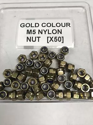 M5 Nyloc Nuts Nylon Insert Locking Nuts Gold/brassed In Colour. Pack Of 50 • £3.99