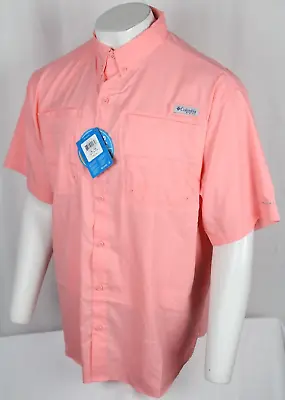 NEW Columbia Tamiami Short Sleeve PFG Sorbet Pink Salmon Fish Shirt Mens XXL 2TG • $25.49