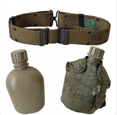 US Military 2 Canteens W/ 1 Insulated Case Cover &Tactica Belt L Vietnam Era • $30.39