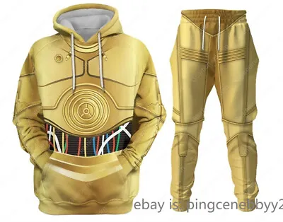 Casual Star Wars C-3po 3D Hoodies Sweatshirts Pullover Pants Cosplay Costume Set • $62.87