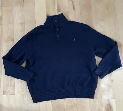 Polo Ralph Lauren Mens 3 Button Mock Neck Sweater  Navy Blue Xxl Pullover Knit • $29.95