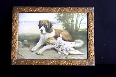 Antique Boy And His St. Bernard By R.A.Fox • $99