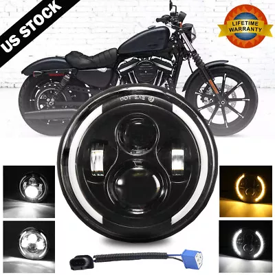 (Used) 7  Inch LED DRL Headlight Angel Eyes For Harley-Davidson Honda Yamaha • $14.98