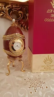 ANTIQUE Style FABERGE Egg Mens Gift Clock 1992 Musical Jewelry Egg GOLD HANDMADE • $999