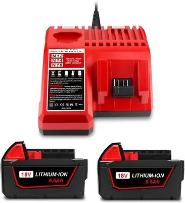 2 PACK 6.5AH For Milwaukee 18V 5.0Ah M18 Battery And Charger Kit 48-11-1850 • $89.99